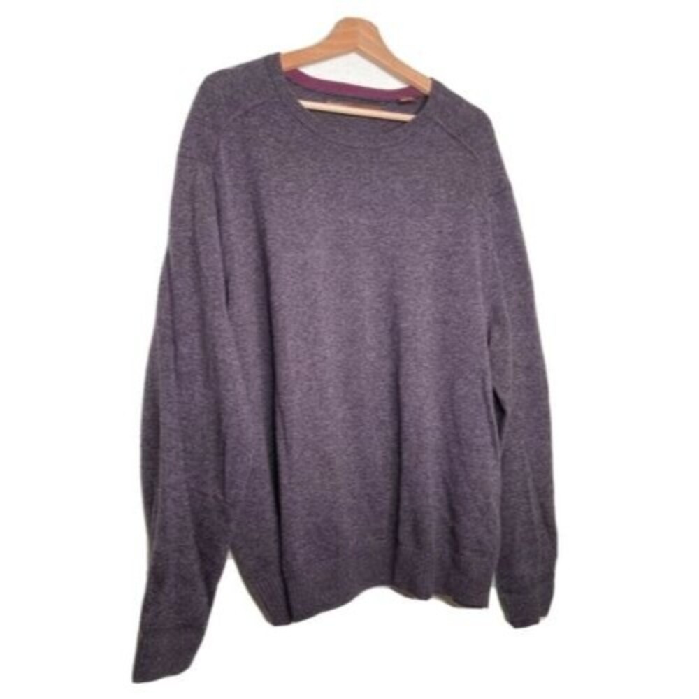 Perry Ellis Mens Heathered Gray Burgundy Crew Neck Sweater Size XL100% Cotton